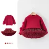 Clothing Sets Christmas Girls Sweater Red Warm Autumn Winter Girls Tutu Skirts Solid Fluffy Tulle Princess Ball Gown Pettiskirt Kids 231113