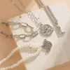 Chains Trendy Punk Layered Cross Chain Necklaces Set Vintage Imitation Pearl Jewelry Women Cool Collar Pump Star Coin Pendant Clavicle