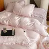 Zestawy pościeli Różowe naturalne światłowód Miękki Silny Set Księżniczka Jacquard Ruffles kołdra okładka lub dopasowana poduszka