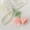 Keychains High Quality Handmade Knitted Key Ring Creative Wool Crocheted Bolling Orchid Bell Chain Cute Pearl Bracelet Bag Pendant