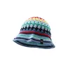 Berets Korean Niche Designer Handmade Crochet Bucket Hat Striped Contrasting Color Fisherman Blue Rhombus Basin