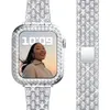 Newst för Apple Watch Band Ultra 49mm 45mm 41mm 40/44mm 42mm Glitter Metal Strap Diamond Protective Case Iwatch Series 9 8 7 6 5 4 SE