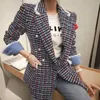 Womens Wool Blends Fashion Elegant Women Tweed Outwear Casual Retro Plaid Double Breasted Pearl Button Lady Femme Mujer Autumn Winter Coat Jacket 231114