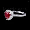 Bagues de cluster Loverjewelry Véritable romantique 8x8mm en forme de coeur Ruby Bague avec 14K Solide Or Blanc Incrustation Diamant Pour Femmes Bijoux