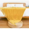 Blankets Texitle City Chenille Knitted Blanket Solid Tassel Home Decorate Sofa Throw Cover Beige Soft Living Room Bedspread for Autumn 230414