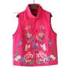 Abbigliamento etnico 2023 Gilet nazionale da donna Ricamo di fiori Tradizionale cinese Gilet corto in lino di cotone Vintage Abito da donna retrò