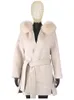 Womens Fur Faux Furyoume Cashmere Wool Coat Real Fox Collar Jacket Winter Long Fashion Loose Outerwear Casaco For Women With Belt 231113