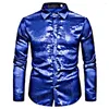 Camisas de vestido masculinas Blusa da moda confortável Easy Care Cuidado de manga longa Senhoria de lantejoulas Slim Fit Top Top Vintage Botão colarinho