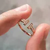 Designer Brand Fashion Silver Double T Ring Volledige diamant 18k Rose Gold 3 TFF Design Paar met logo