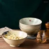 Party Favor Japanese Relief Pattern Tableware Commercial Bamboo Hat Ceramic Bowl Household Large Ramen Rice Noodles Soup