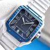 ساعات المعصم 2023 Top Brand Square Watches Men Automatic Mechanical Watch Business Blue Gold Bezel