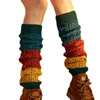 Women Socks Winter Chunky Twist Cable Knit Japanese Style Triple Colorblock Stitching Boot Cuffs Cover Faux Wool Thicken