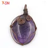 Pendant Necklaces XSM Natural Stone Pendants Antique Copper Plated Wire Winding Oval Shape Amulet Necklaces' Reiki Healing Jewelry