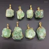 Pendant Necklaces Handmade Wire Wrapped Gold Color Nuggets Irregular Original Stone Natural Green Fluorite Quartz Pendants Women Jewelry