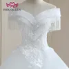 Luxury Crystal Pärlad bröllopsklänning En linje utanför axeln Korta ärmar Vit färg Court Train Wedding Dress Factory Price WX0268