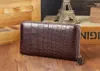 Wallets Genuine Crocodile Belly Skin Leather Men Purse Credit Bank Card Holder Long Zipper Closure With Inner Coin Pocket