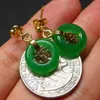 Kolczyki Dangle Fashion Natural Green Jade Fu Lucky Circle Yellow Gold Stud Akcesoria