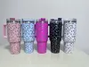 40oz leopard Stainless Steel Tumblers with handle Water Bottle Portable Outdoor Sports Cup Beer Mug Insulation Travel Vacuum Flask Bottles Z11