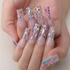 False Nails Luxurious Diamond Acrylic Nails Handmade Clear Rainbow Nails Salon Rectangle Glitter Fake Nails Press on nail custom 230413