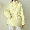 Womens Down Parkas Winter Hooded Warm Jacket Women Cotton Coat Oregelbundet fluffig bubbla Drawcord midja utkläder 231114