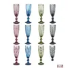 Wine Glasses 150Ml Wine Glasses Cup Colored Glass Goblet With Stem Vintage Pattern Embossed Romantic Drinkware Slim 200Mm Height Tumbl Dh95C