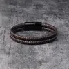 Braccialetti con ciondoli Bracciale in vera pelle di moda per uomo Marrone Nero Catena in corda Chiusura in acciaio inossidabile Gioielli punk magnetici Regalo fantastico