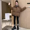 Para baixo casaco de inverno crianças menina engrossar jaqueta adolescente com capuz denim retalhos algodão outwear crianças à prova vento quente parka