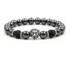 Frisado Black Hematite Strands Pedra Lava Rock Pulseiras Liga Banhado A Ouro Sier Skl Lion Coruja Para Mulheres Homens Pulseira Bangles Jóias D Dhwbe