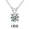 Moissanite CZ Zircon-halsband 925 Sterling Silver 1-2ct Classic 4 Claw Pendant Necklace Wedding Engagement for Women Girls Gift