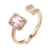 Bagues de grappe Kinel carré Rose Zircon naturel ouvert pour les femmes de luxe 585 couleur or Rose mariée mariage fête bijoux quotidiens