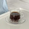 Verres à vin Tasse réutilisable avec une soucoupe tasses en verre de luxe pour le café bon service à thé tasse à expresso service à thé barre thermique glacée froide