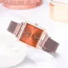 Montres-bracelets Montres pour femmes Cadran carré Strass Montre Bracelet Ensemble De Luxe Femme Montre-Bracelet Maille Aimant Dames Horloge Simple Zegarek