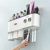 Tandborstehållare väggmonterade hållare med 2 tandkräm dispenser stans gratis badrum förvaring för hemma vattentäta tillbehör 231113