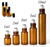 1 ml 2ml 3 ml 5 ml 10 m Bursztyn Perfume szklane butelka z szklanką/metalową kulą brązową rolką fiolki olejku eterycznego