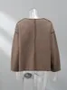 Kvinnorjackor Autumn Brown Croped Cotton Jackets Women V Neck Cardigan Loose Long Seeve Coat Fashion Casual Female Woolen Coats Outwear 231113