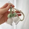 Keychains High Quality Handmade Knitted Key Ring Creative Wool Crocheted Bolling Orchid Bell Chain Cute Pearl Bracelet Bag Pendant