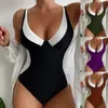 Trajes de baño para mujer Trajes de baño para mujer Conjuntos de bikini normales de una pieza para mujer Push Up Escote en V profundo A cuadros Cintura alta Black Bloc Blue Spaghetti