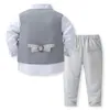 Комплекты одежды Fomal Джентльмен Мальчик Смокинг Рубашка с бантом Майка Брюки 4 шт. Модная одежда для малышей Платье джентльмена на день рождения 231114