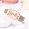 Montres-bracelets Montres pour femmes Cadran carré Strass Montre Bracelet Ensemble De Luxe Femme Montre-Bracelet Maille Aimant Dames Horloge Simple Zegarek