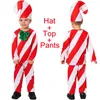 Ensembles de vêtements Enfants Garçons Noël Père Noël Cosplay Costume Rouge Stripe Hiver Noël Garçon Vêtements Top Pantalon Chapeau 3Pcs Ensemble Costumes de Performance 231113