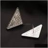 Stud Simple 18K Gold Plated 925 Sier Luxury Esigners P-Letters Geometric Famous Women Triangle Crystal Rhinestone Pearl Earring Wedd Dhnkl