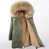 Pelliccia da donna finta marca donna giacca invernale lunga fodera staccabile verde militare nero parka grande vero cappotto con cappuccio di procione moda ragazza 231113