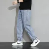 Men's Jeans 2024 Men Clothing Casual Elastic Waist Denim Pants Oversized Snow Washed Man Trousers Black Blue Plus Size M-8XL