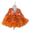 Girl Dresses Girls' Christmas Prom Dress 0-12 Years Old Sequin Long Sleeve Bow Birthday Party Fluffy Baby