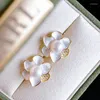 Stud Earrings Natural Fresh Water Pearl Camellia Advanced Sense Sterling Silver Needle Affordable Luxury Fashion Rhinestone