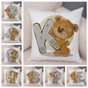 Подушка милая мультипликационная медвежьем покрытие для животных для дивана детская комната английская печатная шкафа коротка короткая плюшевая наволочка 45x45см