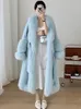 Femmes fourrure fausse femmes hiver naturel réel col chaud laine duvet d'oie veste femme automne bleu Long manteau 231114