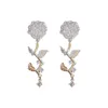 Stud Earrings Gold-Plated Silver-Plated Light Flower Dense Inlaid Zirconia Fashion Anti-Allergy Girls Earring