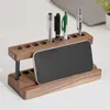 Jewelry Pouches Multifunction Wood Walnut Pens Holder Pen Display Stand Organizer Storage Phone Rack