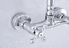 Keuken kranen zilveren kleur gepolijst chroom messing muur gemonteerde badkamer wastafel kraan swivel tuit mixer tap dual cross handles msF778